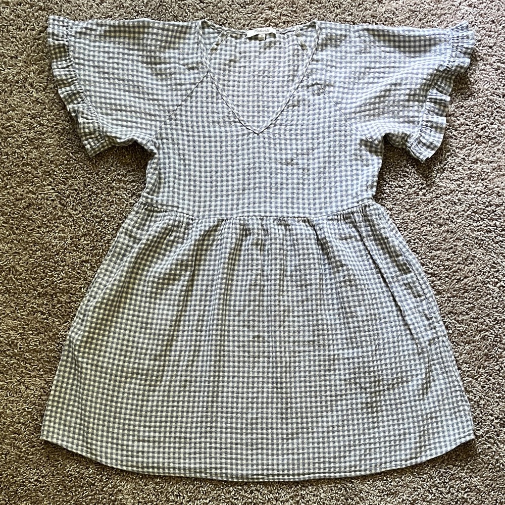 Madewell Cotton Blue and White Gingham Mini Dress